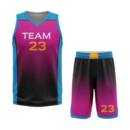 Custom Black Pink- Blue Authentic Throwback Basketball Uniform